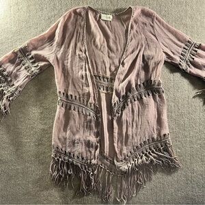 Boho Fringe Open Cardigan type layering piece, light brown
